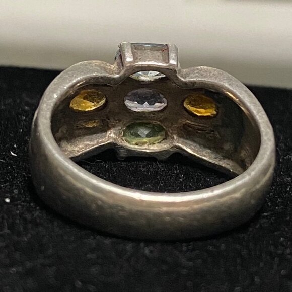 Ring 5 Stones Blue Topaz Amethyst Tourmaline Citrine Faceted Sterling Silver Sta - Picture 5 of 16